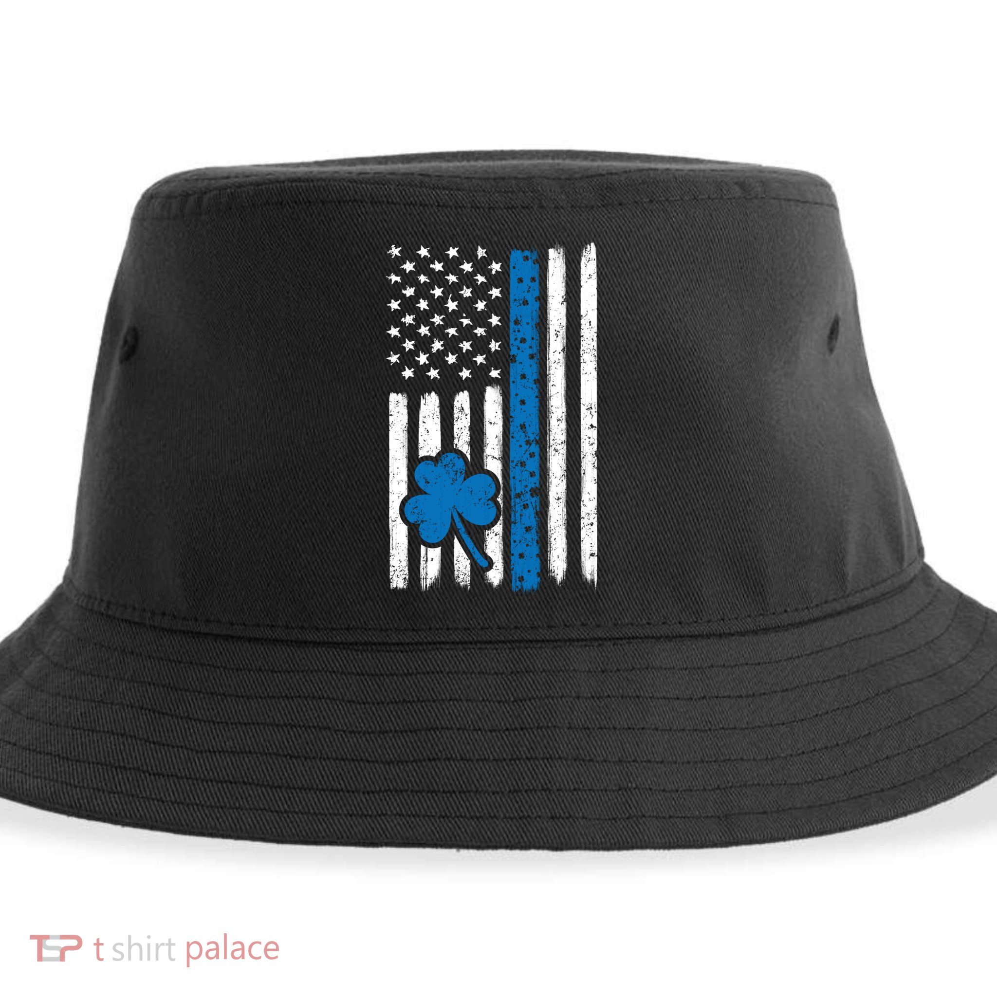 Thin Blue Line St Patrick's Day Gift Police Cop Usa Flag Cool Gift Sustainable Bucket Hat