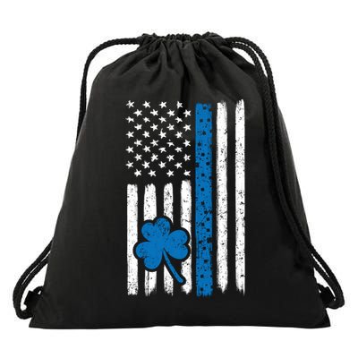 Thin Blue Line St Patrick's Day Gift Police Cop Usa Flag Cool Gift Drawstring Bag