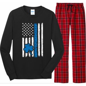 Thin Blue Line St Patrick's Day Gift Police Cop Usa Flag Cool Gift Long Sleeve Pajama Set