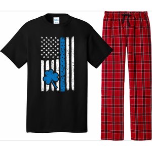 Thin Blue Line St Patrick's Day Gift Police Cop Usa Flag Cool Gift Pajama Set