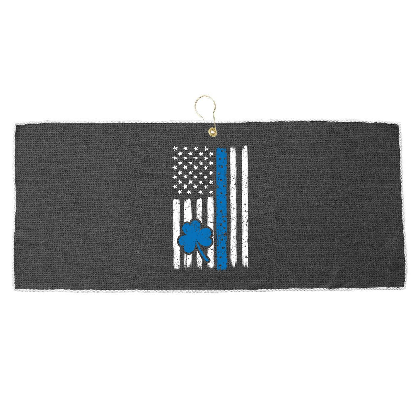 Thin Blue Line St Patrick's Day Gift Police Cop Usa Flag Cool Gift Large Microfiber Waffle Golf Towel