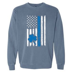 Thin Blue Line St Patrick's Day Gift Police Cop Usa Flag Cool Gift Garment-Dyed Sweatshirt