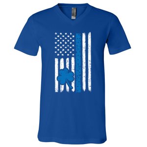 Thin Blue Line St Patrick's Day Gift Police Cop Usa Flag Cool Gift V-Neck T-Shirt