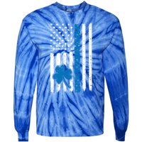 Thin Blue Line St Patrick's Day Gift Police Cop Usa Flag Cool Gift Tie-Dye Long Sleeve Shirt