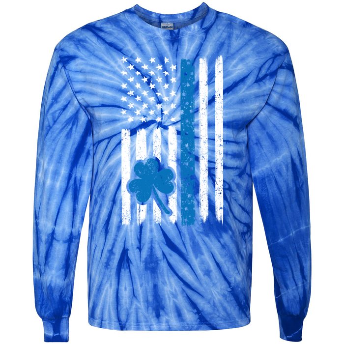 Thin Blue Line St Patrick's Day Gift Police Cop Usa Flag Cool Gift Tie-Dye Long Sleeve Shirt