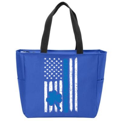Thin Blue Line St Patrick's Day Gift Police Cop Usa Flag Cool Gift Zip Tote Bag