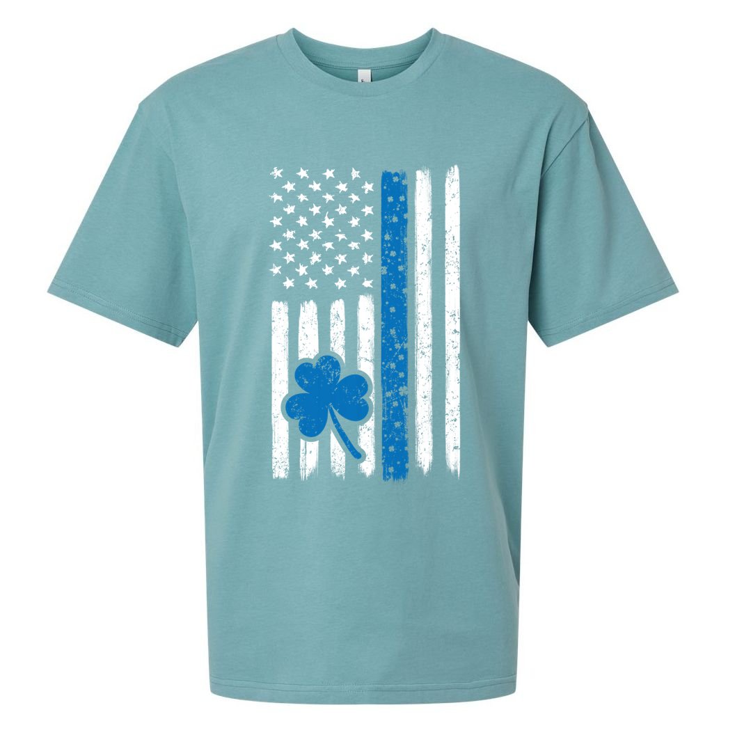 Thin Blue Line St Patrick's Day Gift Police Cop Usa Flag Cool Gift Sueded Cloud Jersey T-Shirt