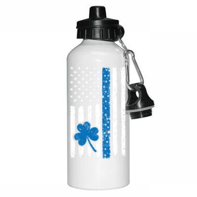 Thin Blue Line St Patrick's Day Gift Police Cop Usa Flag Cool Gift Aluminum Water Bottle 