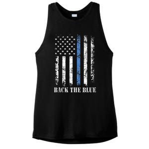 Thin Blue Line Back The Blue American Flag Police Support Ladies PosiCharge Tri-Blend Wicking Tank