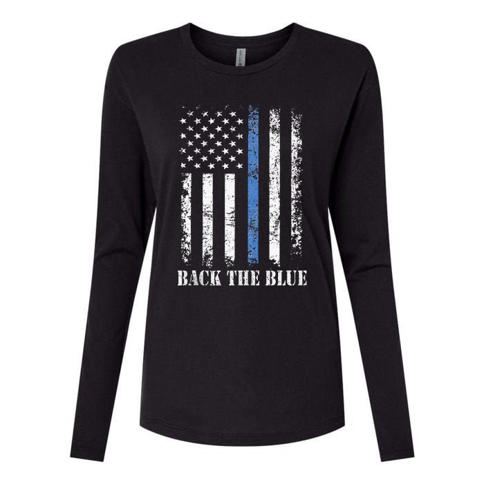 Thin Blue Line Back The Blue American Flag Police Support Womens Cotton Relaxed Long Sleeve T-Shirt