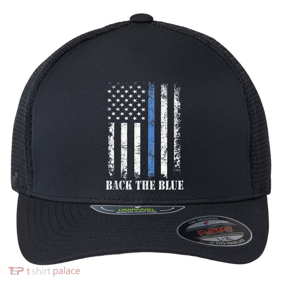 Thin Blue Line Back The Blue American Flag Police Support Flexfit Unipanel Trucker Cap