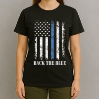 Thin Blue Line Back The Blue American Flag Police Support T-Shirt