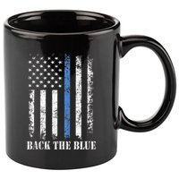 Thin Blue Line Back The Blue American Flag Police Support 11oz C Handle Ceramic Mug