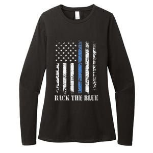 Thin Blue Line Back The Blue American Flag Police Support Womens CVC Long Sleeve Shirt