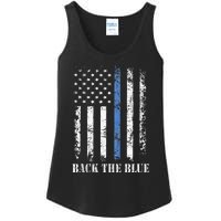 Thin Blue Line Back The Blue American Flag Police Support Ladies Essential Tank