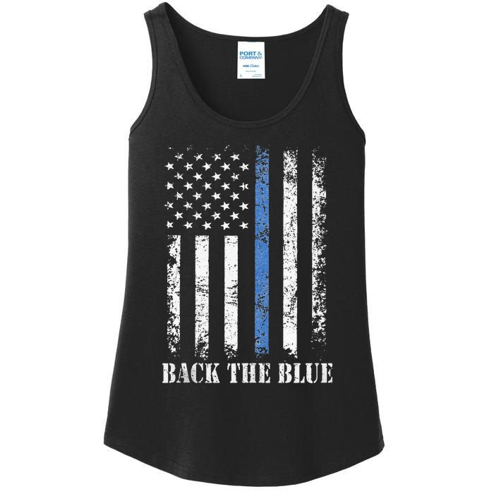 Thin Blue Line Back The Blue American Flag Police Support Ladies Essential Tank