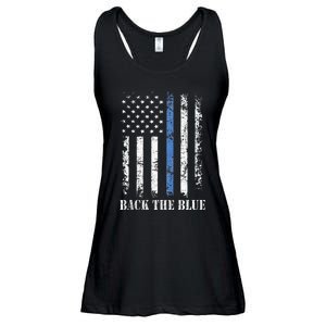 Thin Blue Line Back The Blue American Flag Police Support Ladies Essential Flowy Tank