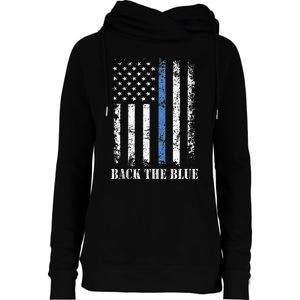 Thin Blue Line Back The Blue American Flag Police Support Womens Funnel Neck Pullover Hood