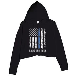 Thin Blue Line Back The Blue American Flag Police Support Crop Fleece Hoodie