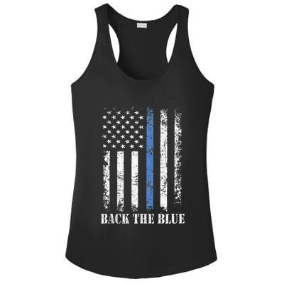Thin Blue Line Back The Blue American Flag Police Support Ladies PosiCharge Competitor Racerback Tank