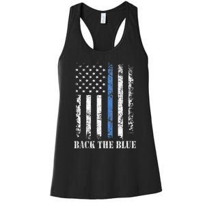 Thin Blue Line Back The Blue American Flag Police Support Women's Racerback Tank