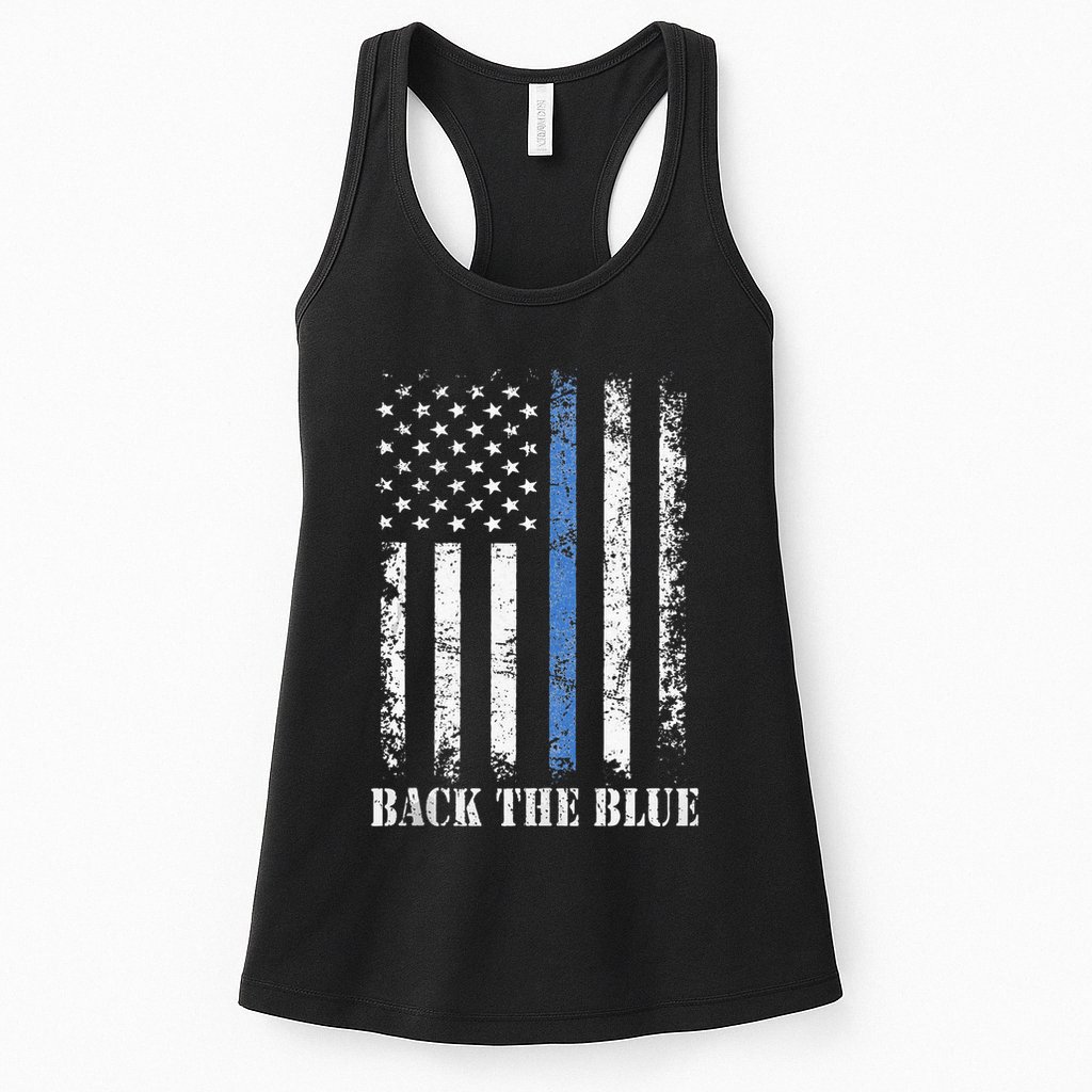Thin Blue Line Back The Blue American Flag Police Support Womens Tank Top