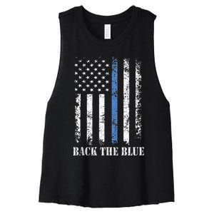 Thin Blue Line Back The Blue American Flag Police Support Women's Racerback Cropped Tank