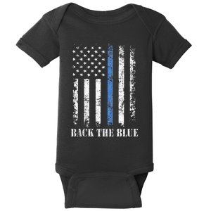 Thin Blue Line Back The Blue American Flag Police Support Baby Bodysuit