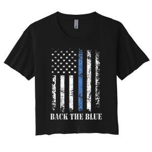 Thin Blue Line Back The Blue American Flag Police Support Women's Crop Top Tee