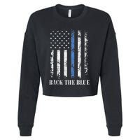 Thin Blue Line Back The Blue American Flag Police Support Cropped Pullover Crew