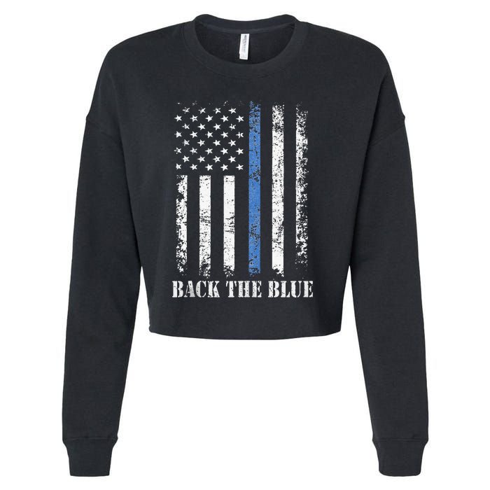 Thin Blue Line Back The Blue American Flag Police Support Cropped Pullover Crew