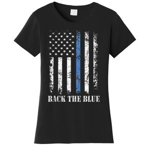 Thin Blue Line Back The Blue American Flag Police Support Women's T-Shirt