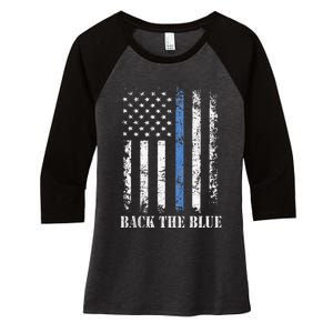 Thin Blue Line Back The Blue American Flag Police Support Women's Tri-Blend 3/4-Sleeve Raglan Shirt