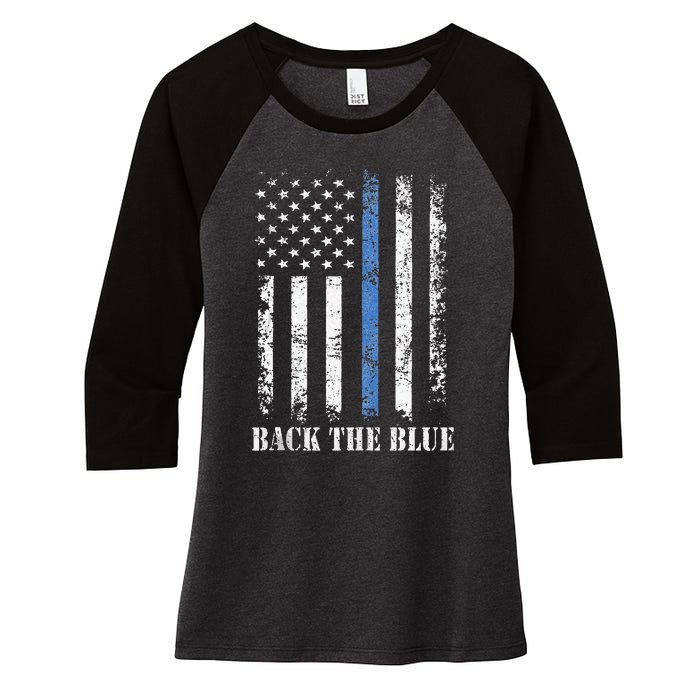 Thin Blue Line Back The Blue American Flag Police Support Women's Tri-Blend 3/4-Sleeve Raglan Shirt