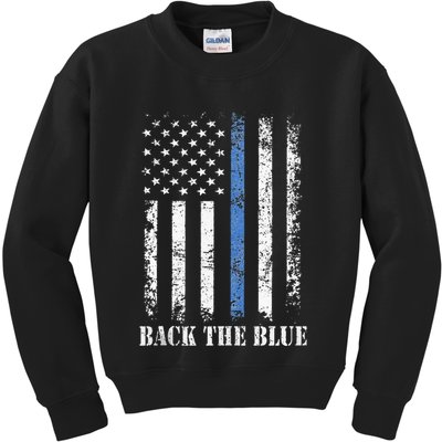 Thin Blue Line Back The Blue American Flag Police Support Kids Sweatshirt