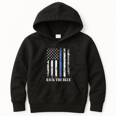 Thin Blue Line Back The Blue American Flag Police Support Kids Hoodie