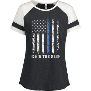 Thin Blue Line Back The Blue American Flag Police Support Enza Ladies Jersey Colorblock Tee