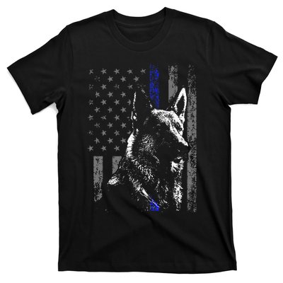 Thin Blue Line Flag K9 German Shepherd Police Dog Gift Men T-Shirt