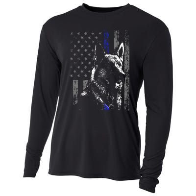 Thin Blue Line Flag K9 German Shepherd Police Dog Gift Men Cooling Performance Long Sleeve Crew