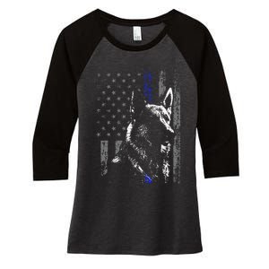 Thin Blue Line Flag K9 German Shepherd Police Dog Gift Men Women's Tri-Blend 3/4-Sleeve Raglan Shirt