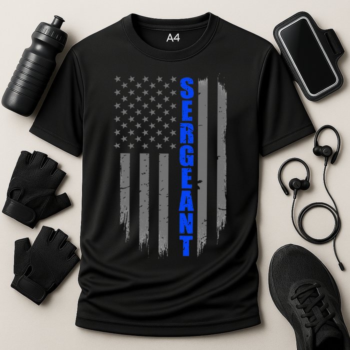 Thin Blue Line Flag For Police Sergeant Cooling Performance Crew T-Shirt