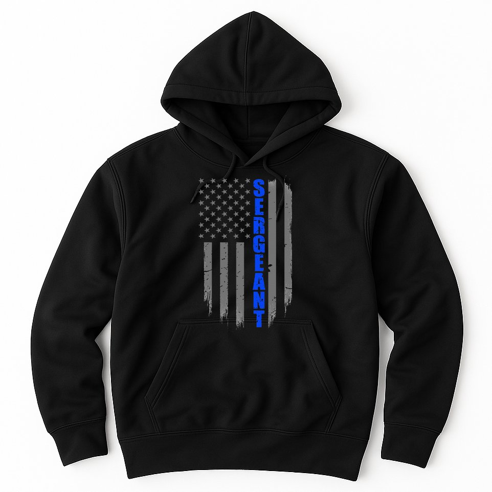 Thin Blue Line Flag For Police Sergeant Hoodie