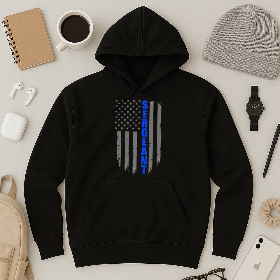 Thin Blue Line Flag For Police Sergeant Hoodie