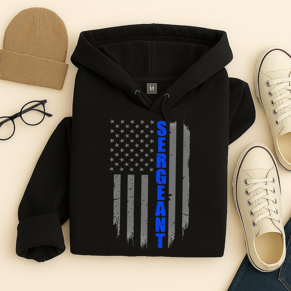 Thin Blue Line Flag For Police Sergeant Hoodie