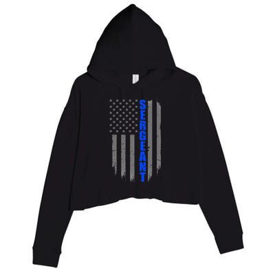 Thin Blue Line Flag For Police Sergeant Crop Fleece Hoodie