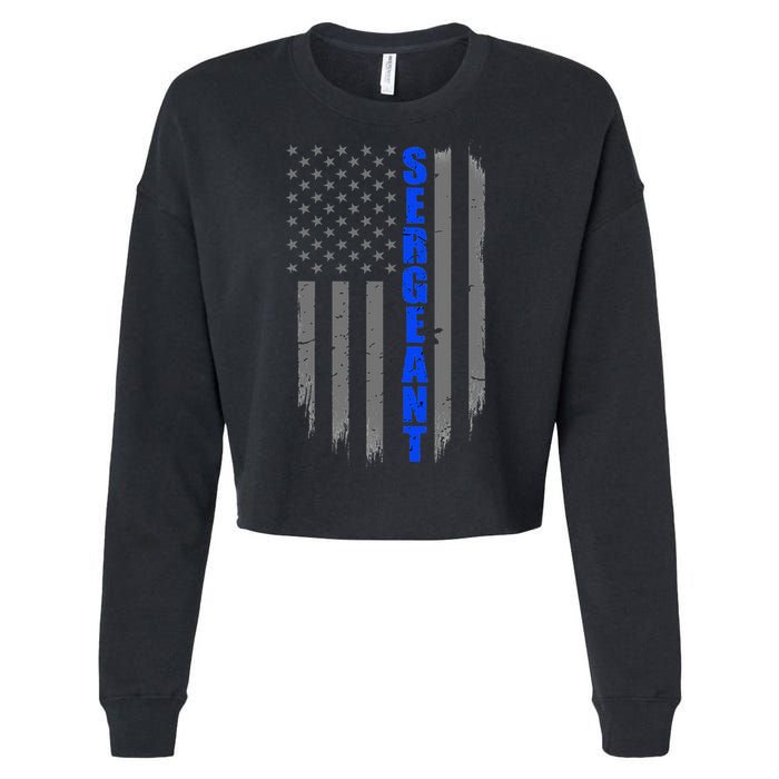 Thin Blue Line Flag For Police Sergeant Cropped Pullover Crew