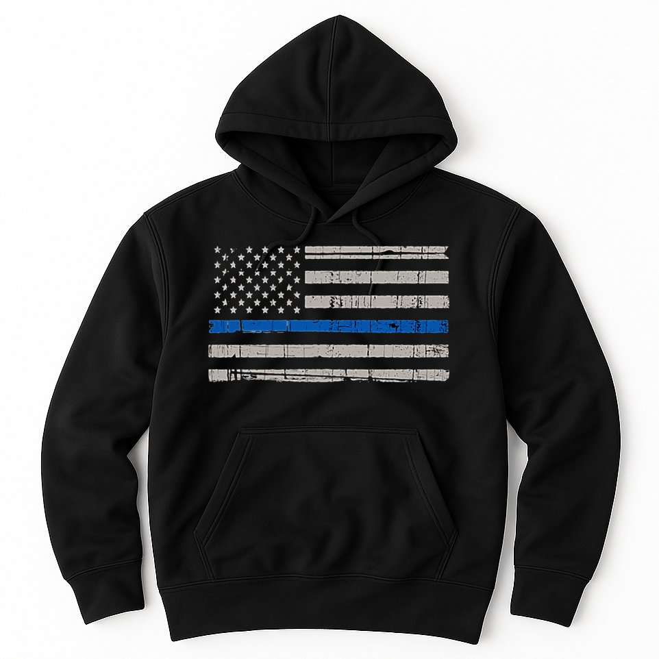 Thin Blue Line Flag  Police Pocket Size Flag Hoodie