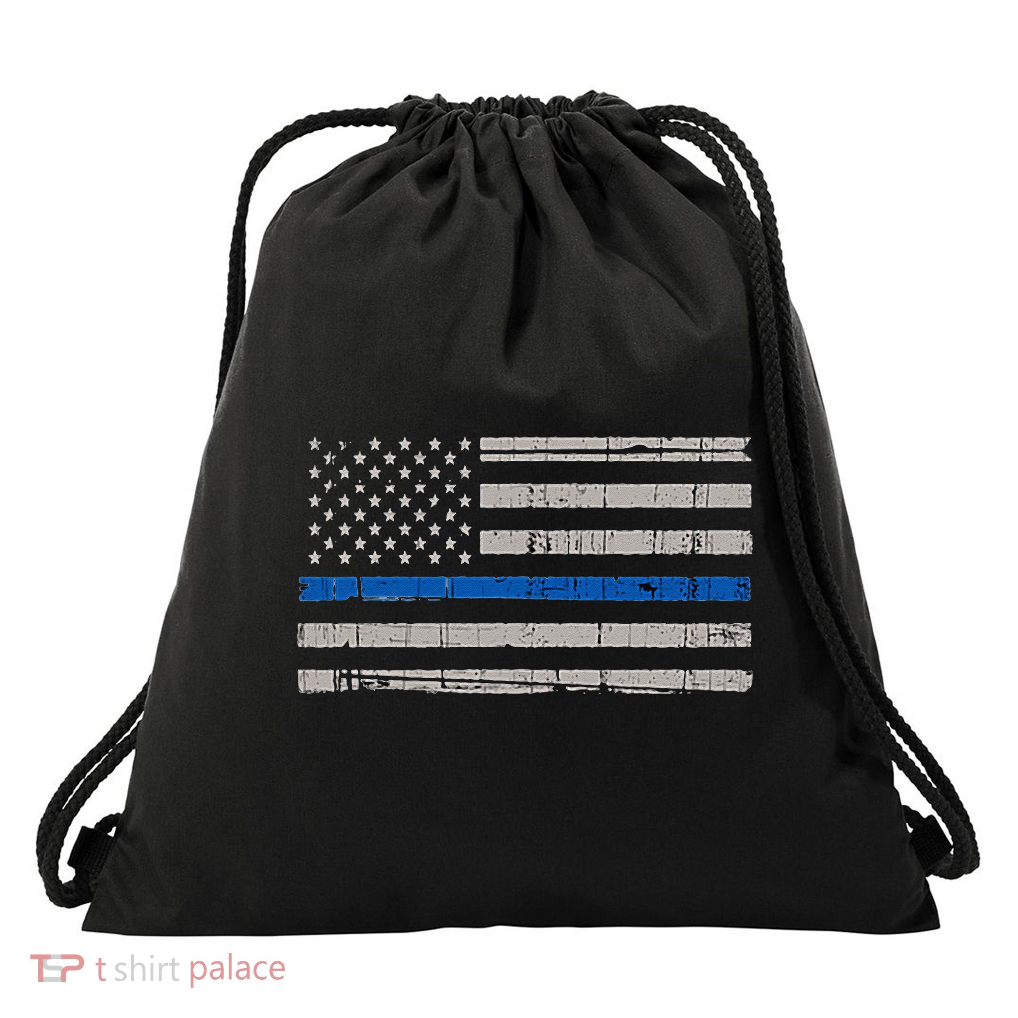 Thin Blue Line Flag  Police Pocket Size Flag Drawstring Bag