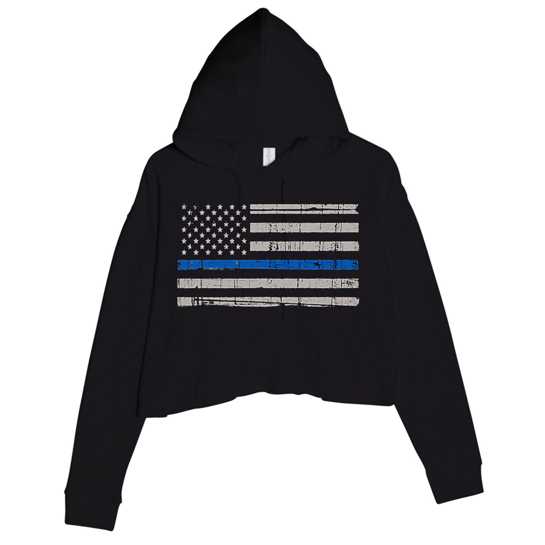 Thin Blue Line Flag  Police Pocket Size Flag Crop Fleece Hoodie