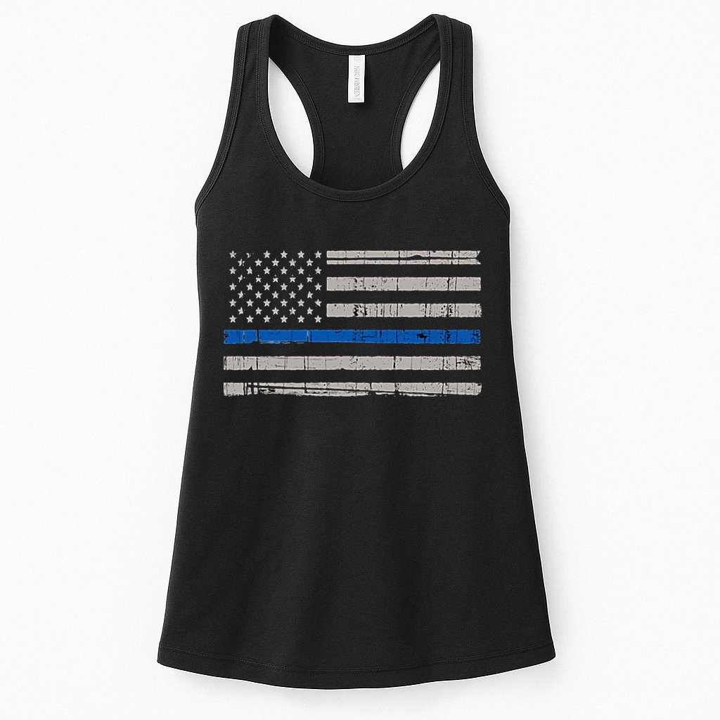 Thin Blue Line Flag  Police Pocket Size Flag Womens Tank Top